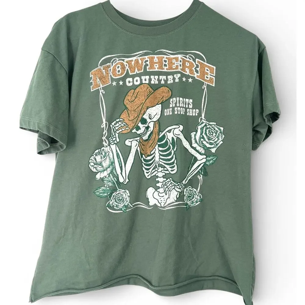L Western country gothic "yallternative" Cowboy Tshirt Tee Top skeleton Rodeo - Picture 2 of 5